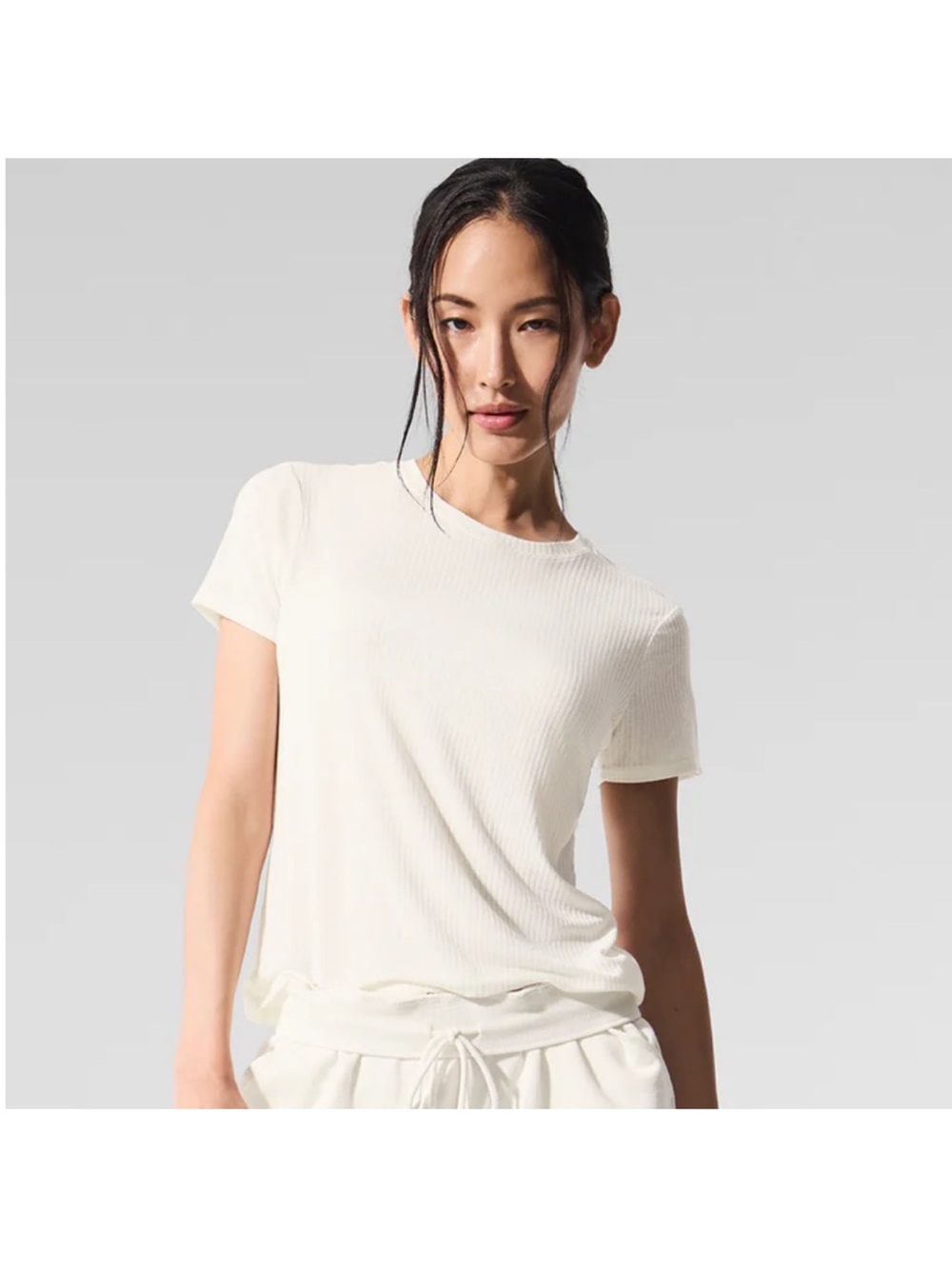 Alo Yoga Ribbed Sea Coast Tee Short Sleeve In Ivory Women’s Size M